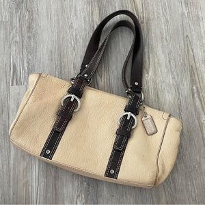 Vintage Coach Cream and Brown Handbag